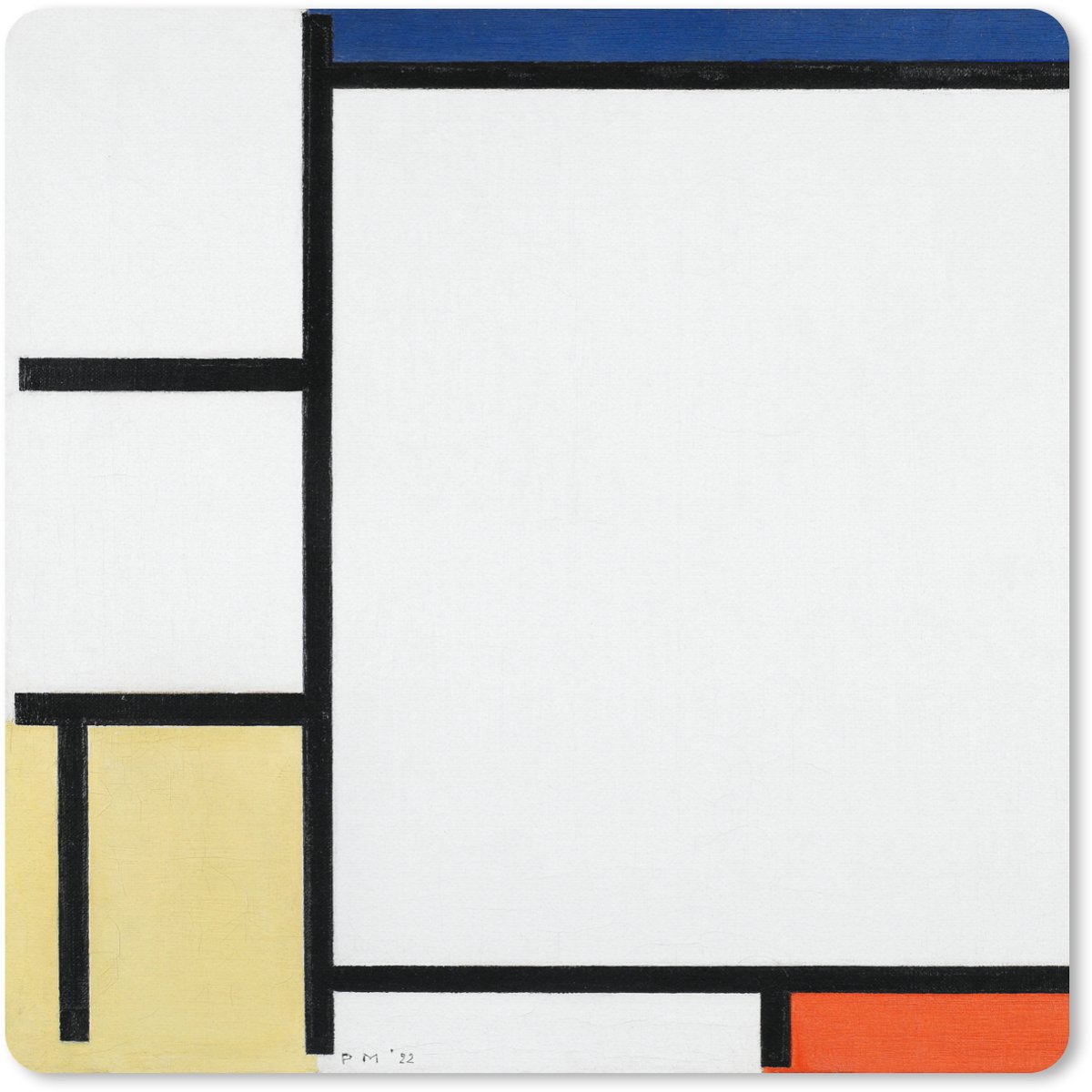 Muismat XXL 60x60 cm - Bureau onderlegger - Bureau mat Compositie met blauw, geel, zwart en rood - Piet Mondriaan - Bureaumat - Gaming mousepad xl - Bureaulegger groot - Computer deskmat