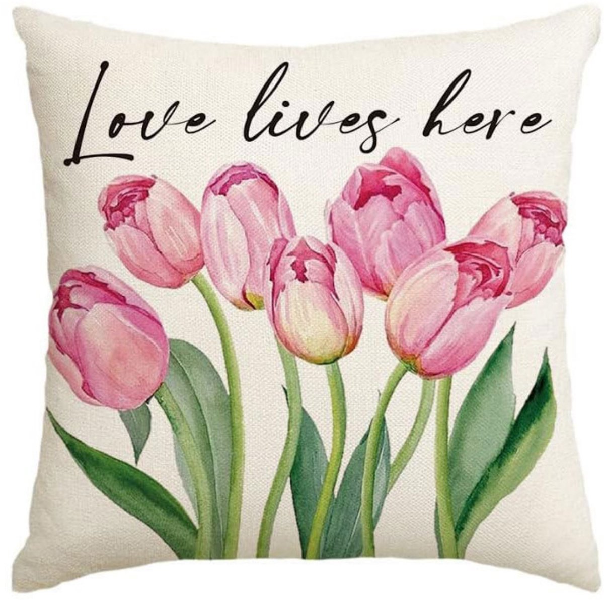 Tovbmup Mand - Tulpenmand - Decoratieve kussenslopen voor bank- en woonkamerdecoratie - Set van 4 kussenslopen roze