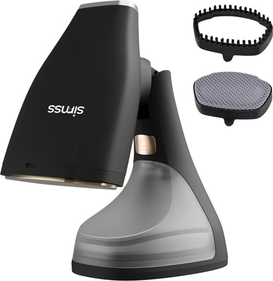 Simss® - Kledingstomer - Krachtige Handstomer voor Kleding en Meubilair - Stoomapparaat met 2 Opzetborstels - Snelle opwarmtijd - 1800W - 260ml - Steamer - Elegant design - Opvouwbaar - Mat - Zwart/Goud