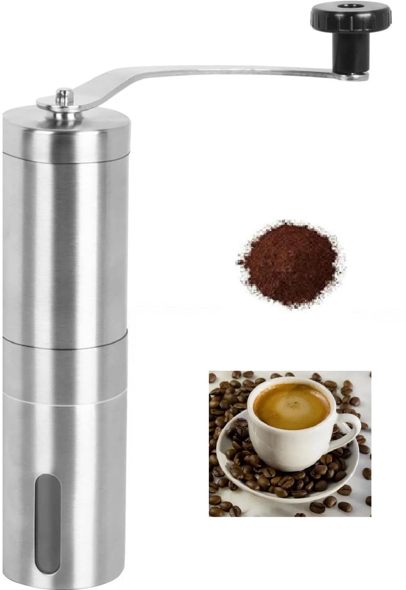 Handmatige koffiemolen, roestvrijstalen draagbare koffiemolen, compact ontwerp, geschikt voor thuis, op kantoor, op reis en buitenshuis.