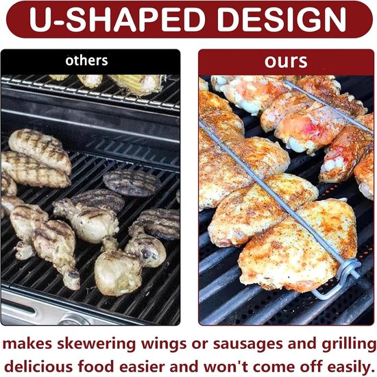 4 stuks kippenvleugel-BBQ-vorken, vleugelrails voor het grillen van kippenvleugels, kippenvleugel-BBQ-vorken, kippenvleugelrails voor grillen, herbruikbare roestvrijstalen BBQ-grillvork voor picknicks en kamperen in de buitenlucht. van Merkloos — afbeelding 3