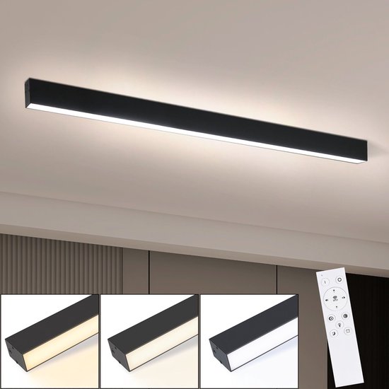 Plafonnier NETTLIFE - 107 cm - Zwart - Lampe de bureau longue - Intensité variable - Plafonnier LED - Avec télécommande - Lampe moderne 32 W - Pour chambre | Cuisine | Salle de séjour
