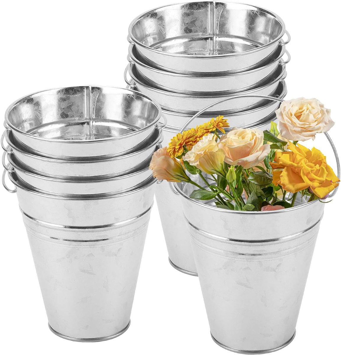 Gegalvaniseerde metalen emmers - decoratie en plantenbakken - 10 stuks