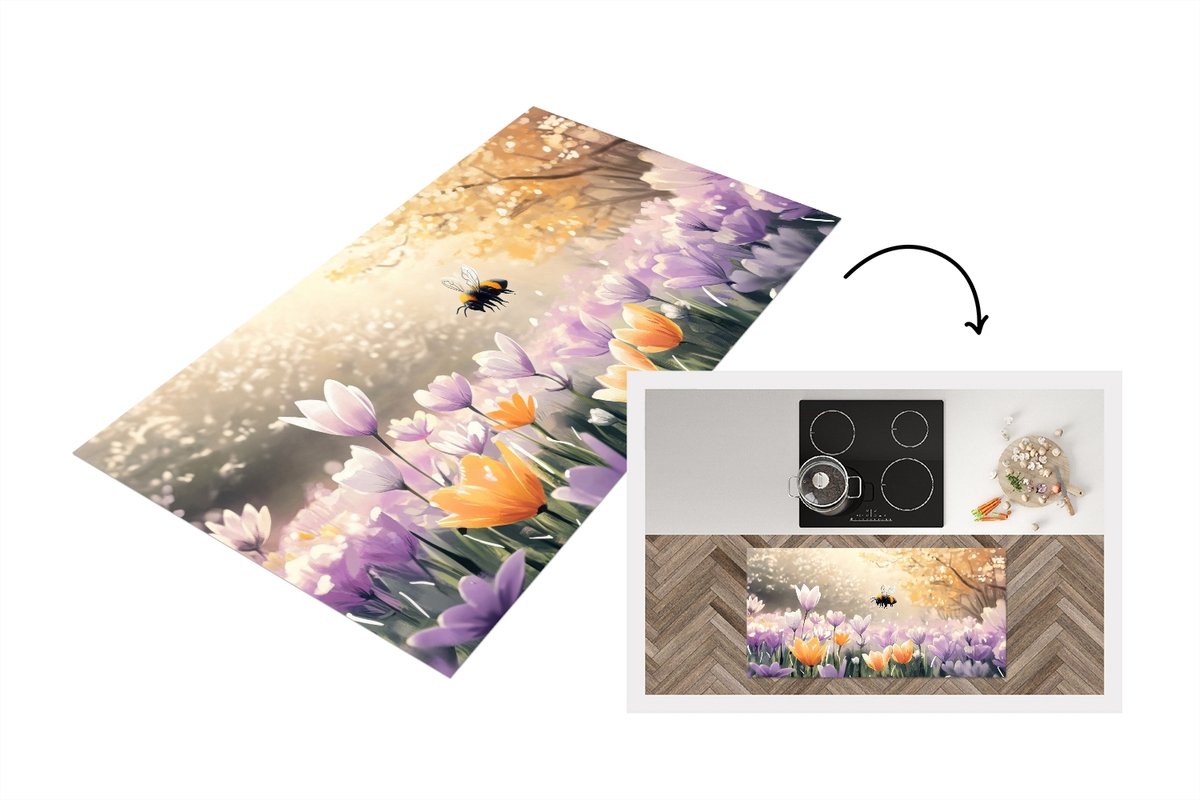 KitchenYeah Keukenloper 120x60 cm - Keukenmat vinyl Viooltjes - bij - Zonlicht - Keukenmatten loper - Keuken vloerkleed tapijt Bij - Bloemen