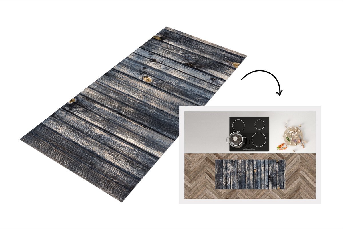KitchenYeah Keukenloper 120x50 cm - Keukenmat vinyl Achtergrond met een planken structuur - Keukenmatten loper - Keuken vloerkleed tapijt Hout - Assig