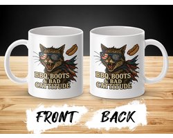 BBQ Boots Bad Cattitude Mug, Funny Cat Mug, Patriotic Kitten, American Pride Coffee Mug, Sarcastic Cat Lover Gift, Novelty Mug
