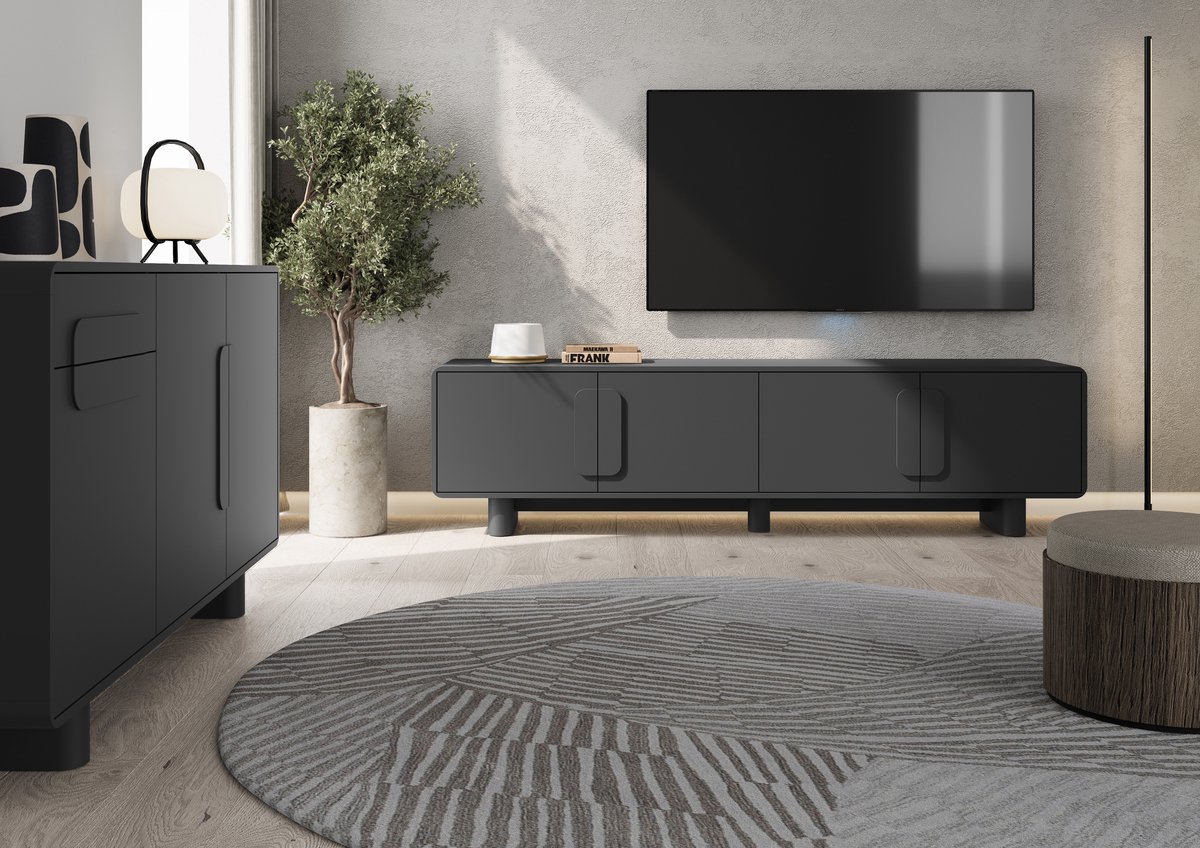 Pro-meubels - Tv meubel Ankara - Zwart mat - 199cm - Tv kast - Staande tv meubel