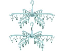 Draaibaar droogrek met 24 pinnen voor het drogen van sokken, lingerie, babykleding en handdoeken - Set van 2 (Groen)