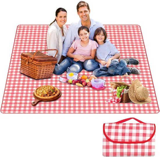 Oak & Tea Picknickdeken waterdicht, grote opvouwbare strandmat, campingdekens 150x200cm met 4 hoeklussen, buitentapijt met draaggreep voor kamperen, geruit patroon blauw en wit (blauw, 200x200 cm