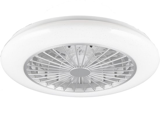 Witte plafondventilator met verlichting, op een witte achtergrond