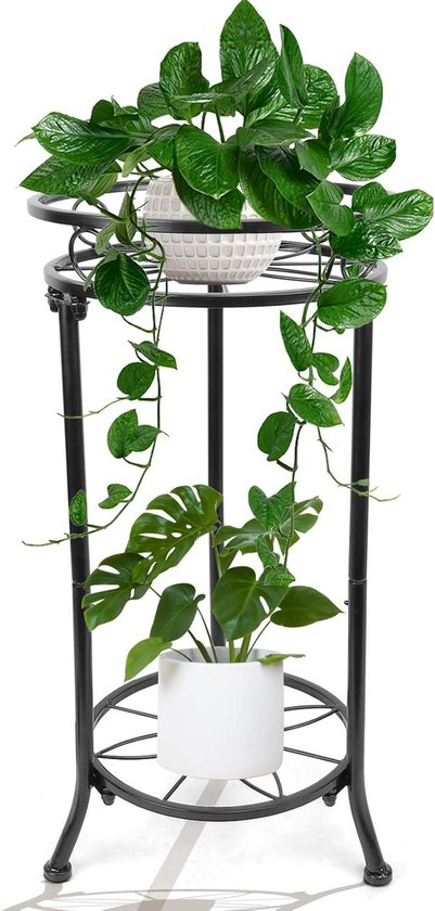 Giyiprpi Metalen plantenstandaard met 2 etages, stal bloemenkruk, bloempotstandaard voor binnen en buiten, displayhouder voor woonkamer, balkon, tuin (B