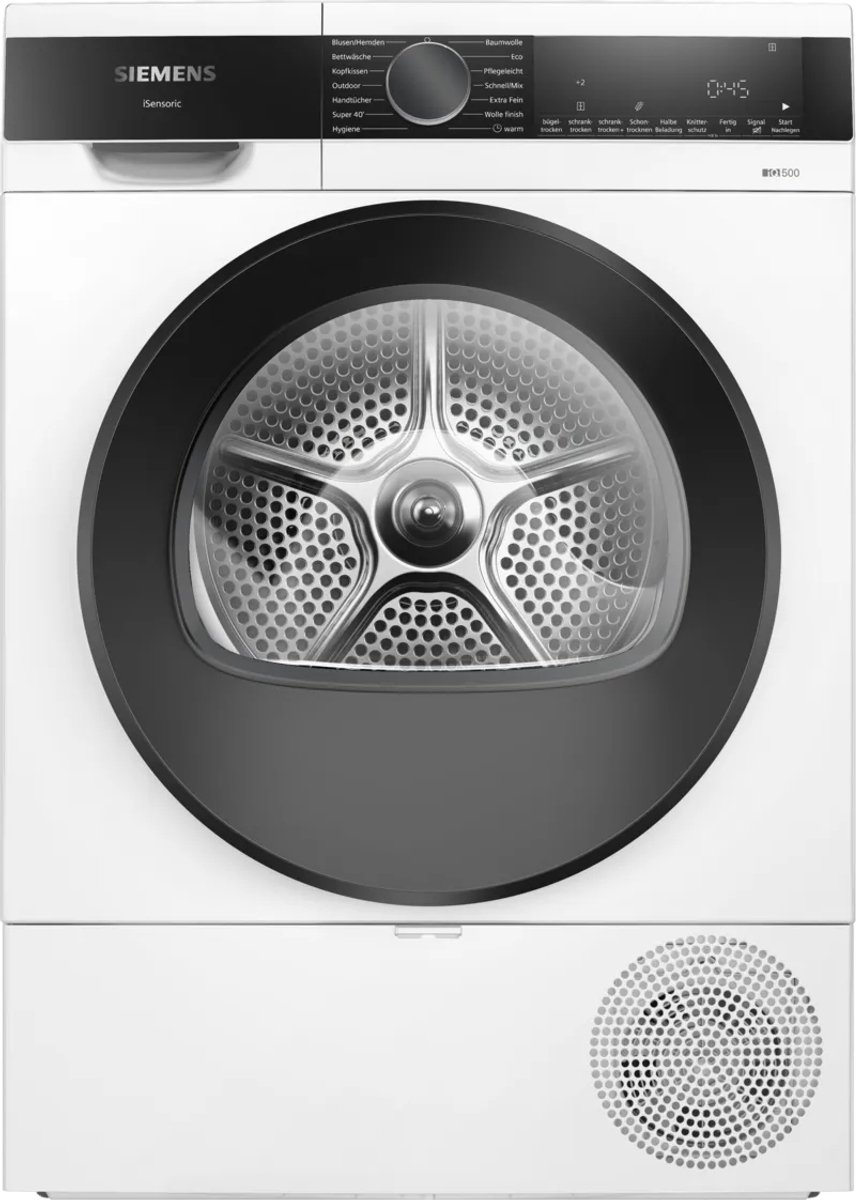 Siemens iQ500 WQ33G2D41 - Vrijstaand - Voorbelading - Warmtepomp - Wit - Knoppen - Rechts - DE display