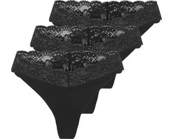 Only ONLCHLOE Lace Short Sleeve Thong 3-Pack Dames Panty - zwart - L