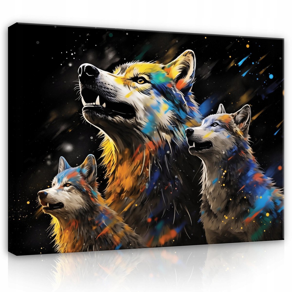WALLARENA Canvas schilderij - 100x70 cm - abstracte wolf schilderij voor slaapkamer en woonkamer multikleurig