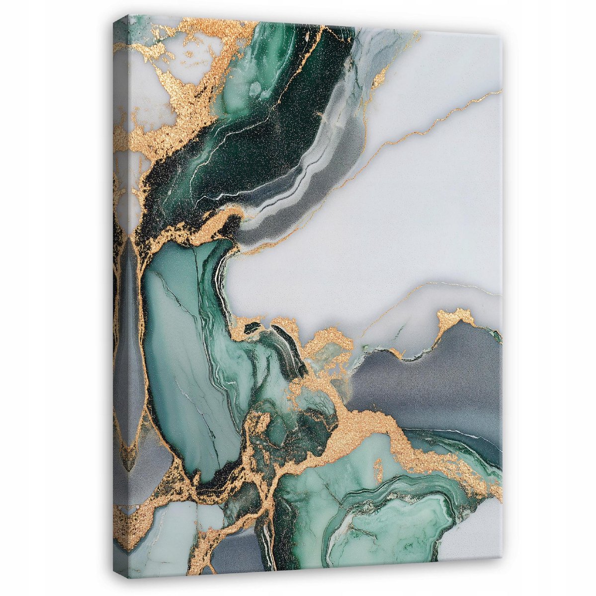 WALLARENA Canvas schilderij - 100x70 cm - abstracte marmer groen goud voor slaapkamer woonkamer op doek multikleurig