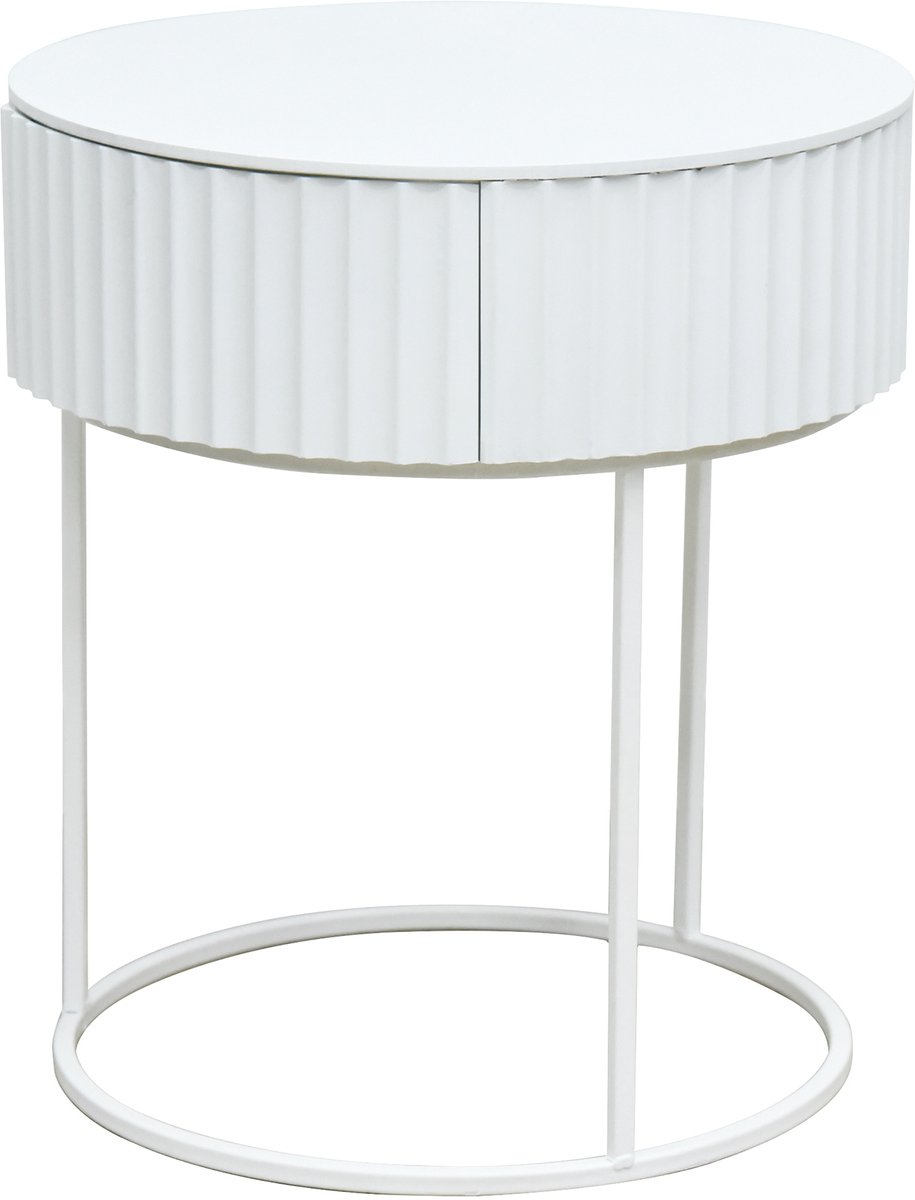 en.casa Bijzettafel Rill rond met lade 46x40 cm wit [en.casa]