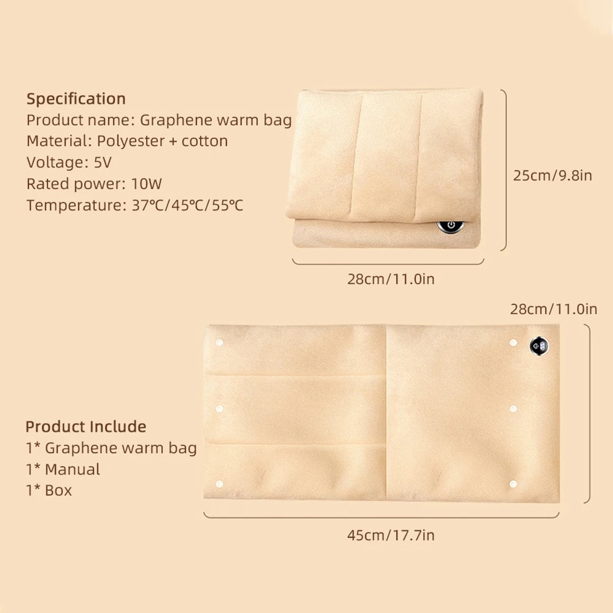 Elektrische Handwarmer met 3 Temperatuurstanden (37°C/45°C/55°C) – USB Grafeen Verwarmingspad – Draagbare Warme Handen Heater & Zitverwarming Mat — cadeau in Cadeau-ideeën - foto 6