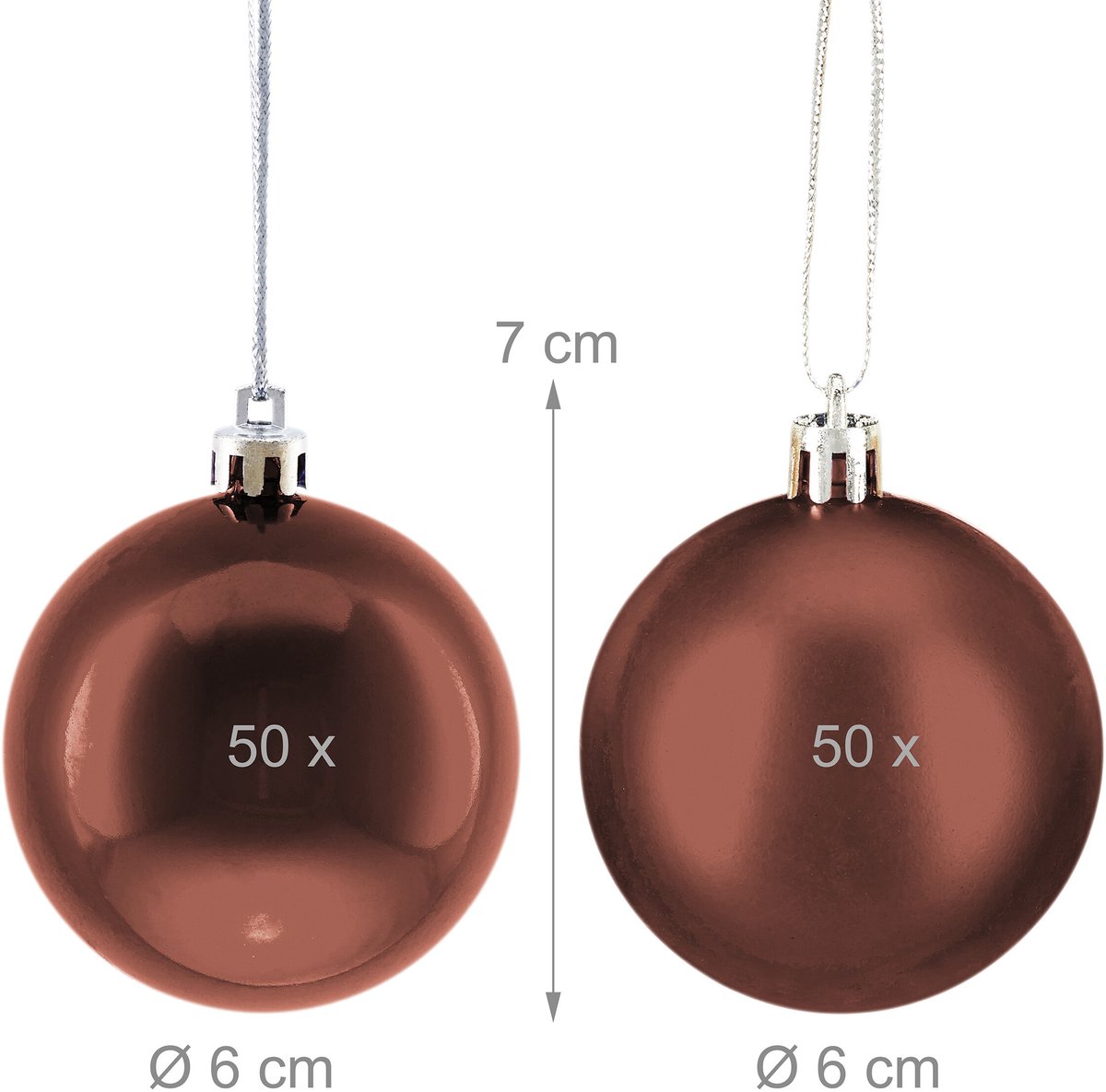 kerstballen set van 100 - Ø 6 cm - glanzend - mat - kunststof - bruin – foto 4
