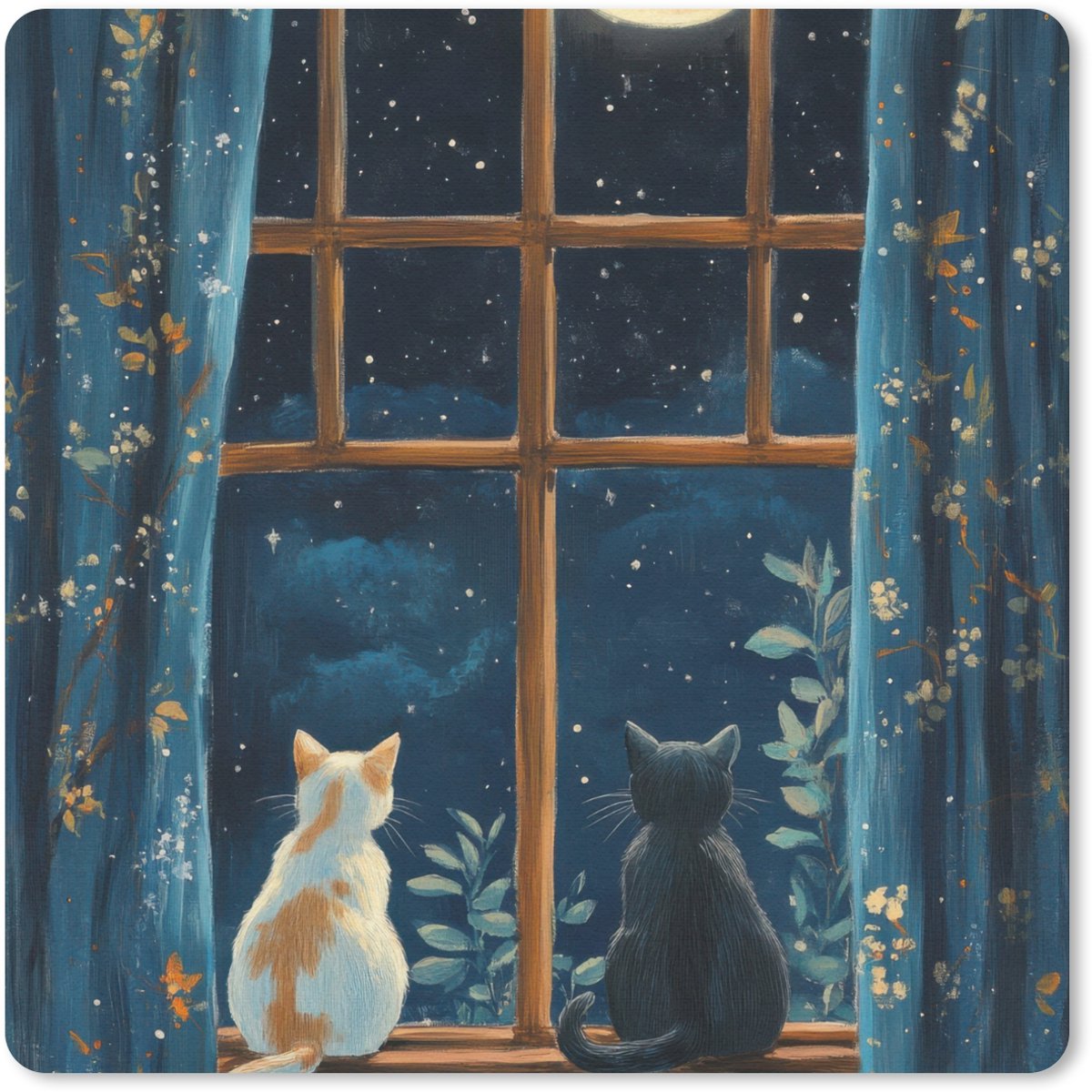 Muismat 30x30 cm - Mousepad Kat - Sterrenhemel - Blauw - Muismatten