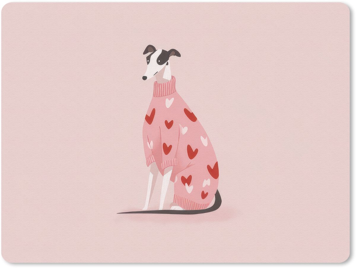 Muismat 23x19 cm - Mousepad Hond - Hartjes - Roze - Muismatten
