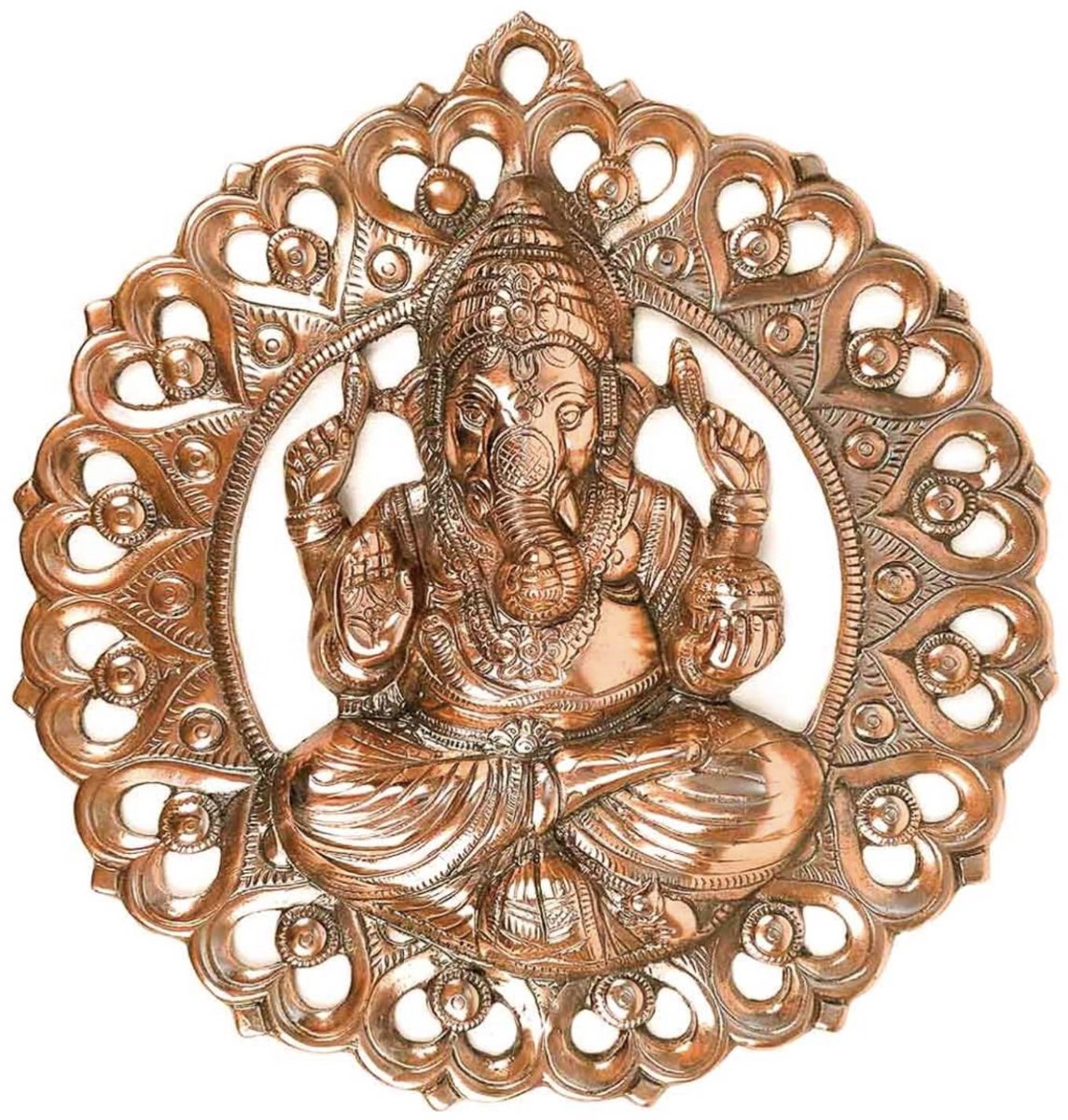N3 Collecties Ganesha-wanddecoratie voor thuis (metaal - legering | kleur - koperen kap | maat -38 cm)