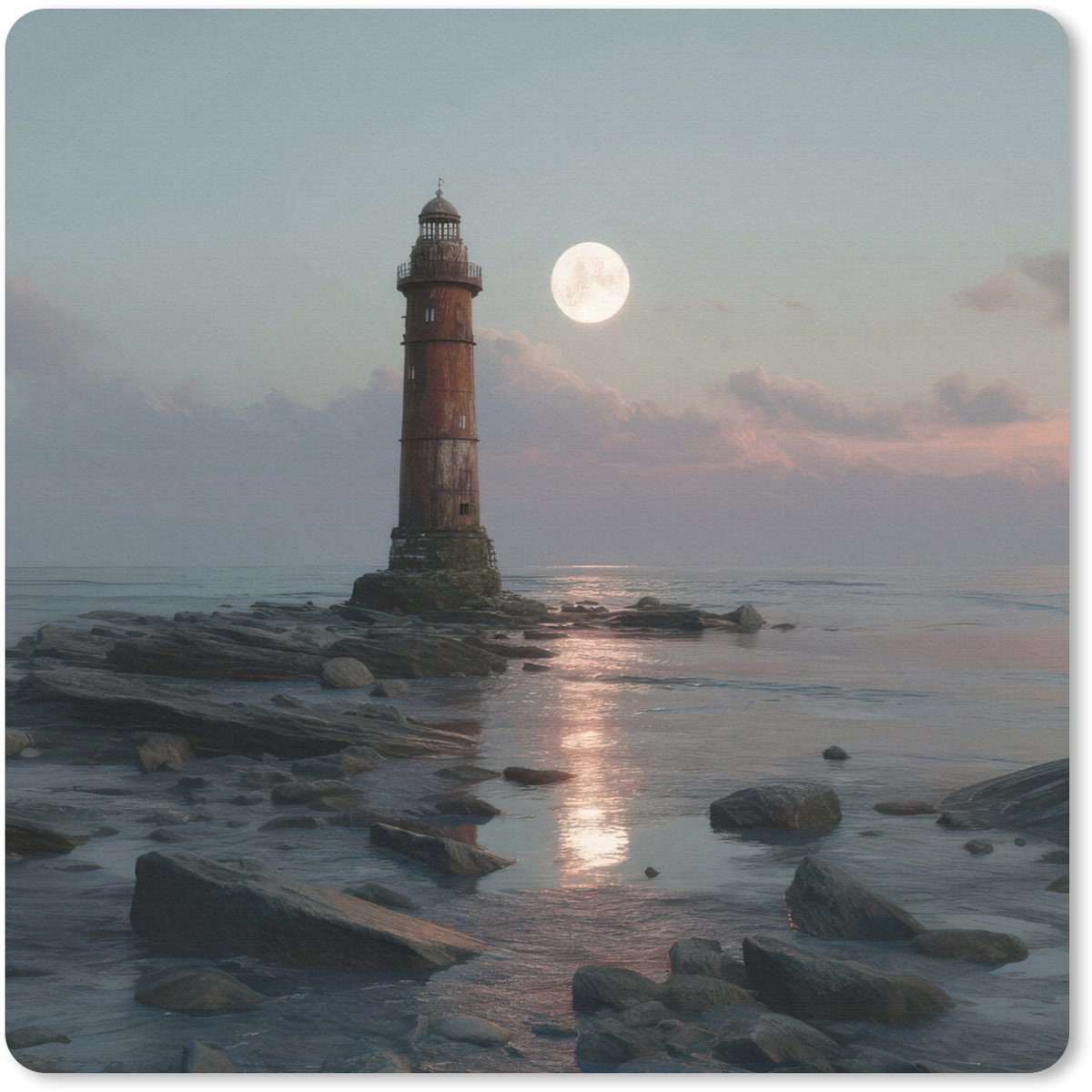 Muismat 30x30 cm - Mousepad Vuurtoren - Stenen - Water - Maan - Muismatten