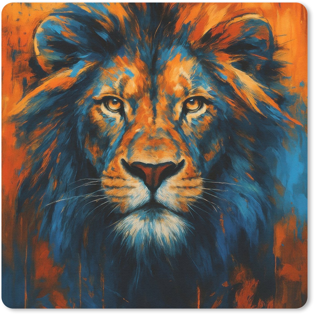 Muismat 20x20 cm - Mousepad Schilderij - Leeuwenkop - Oranje - Muismatten