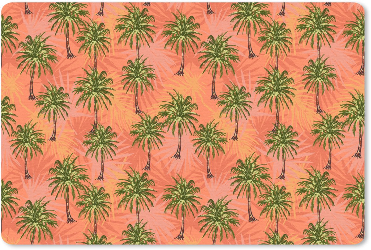 Muismat 27x18 cm - Mousepad Kust - Palmbomen - Oranje - Geel - Muismatten