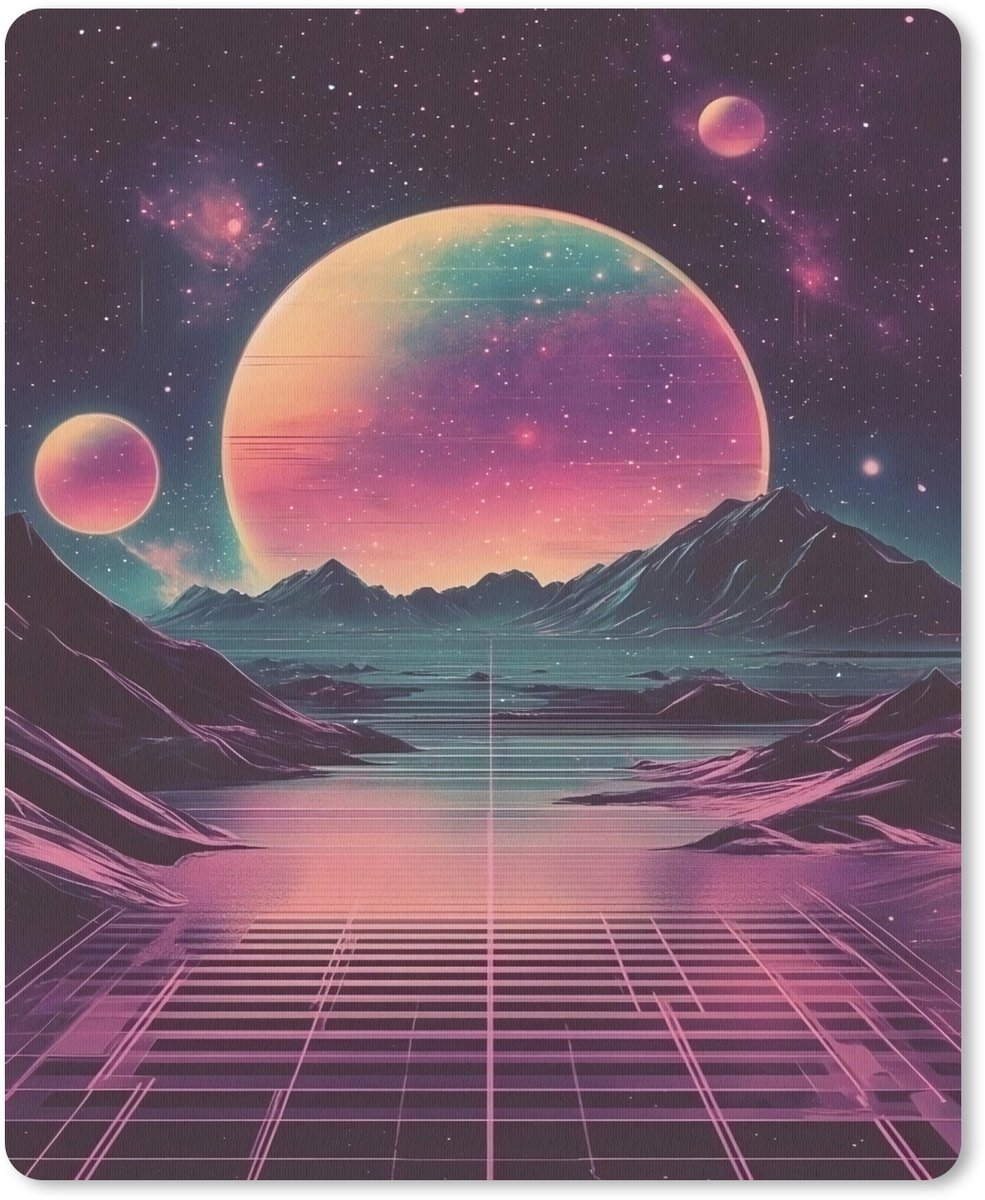 Muismat 19x23 cm - Mousepad Landschap - Planeten - Horizon - Paars - Muismatten