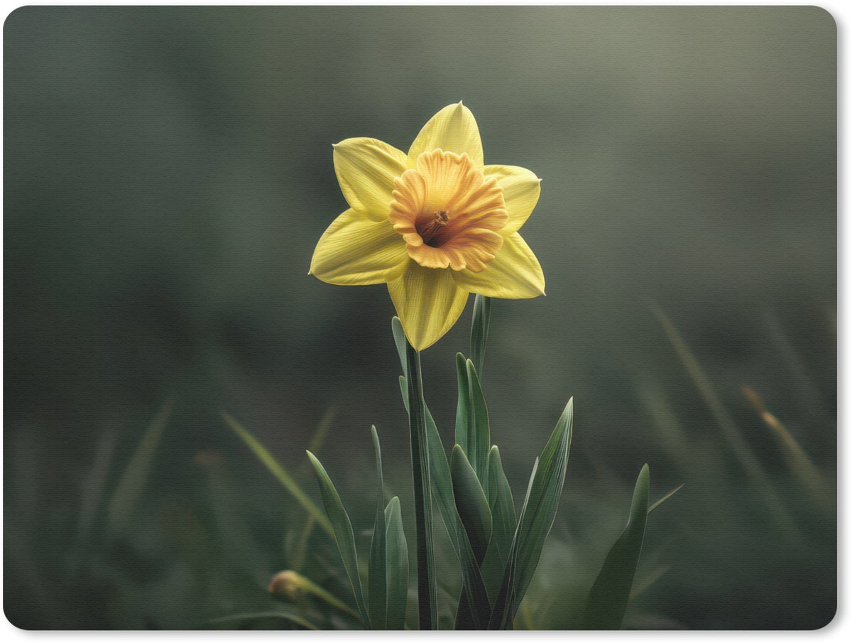 Muismat 23x19 cm - Mousepad Bloem - Narcis - Gras - Geel - Muismatten