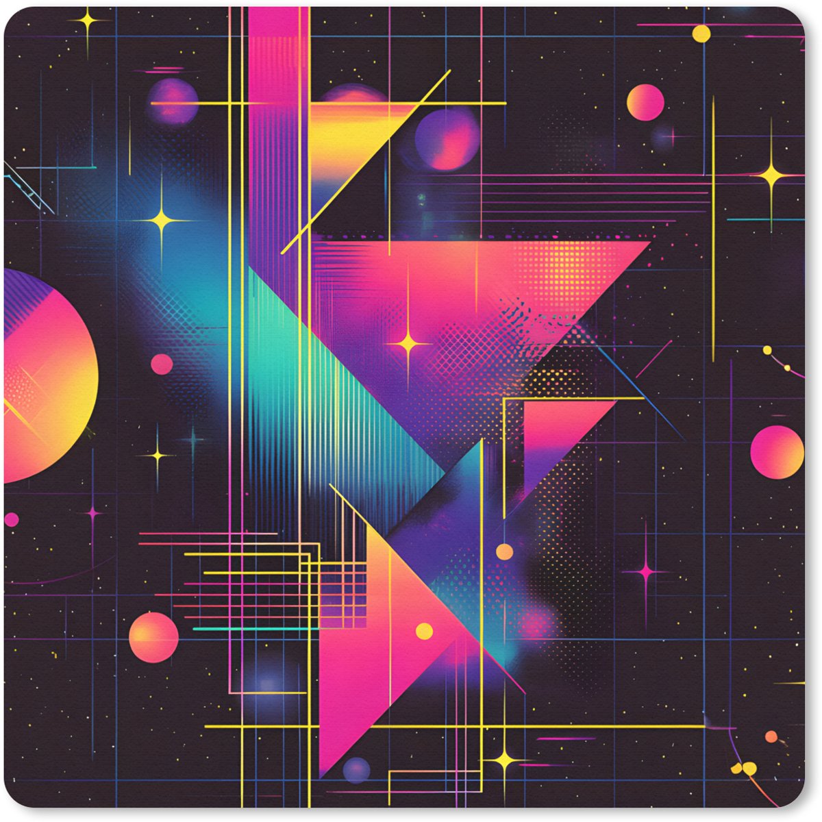 Muismat 20x20 cm - Mousepad Driehoeken - Cirkels - Abstract - Sterren - Muismatten