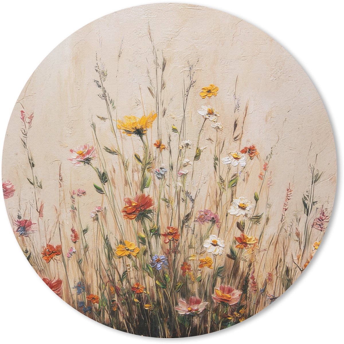 Muismat rond 40x40 cm - Mousepad Wilde bloemen - Penseelstreken - Rustgevend - Ronde muismatten