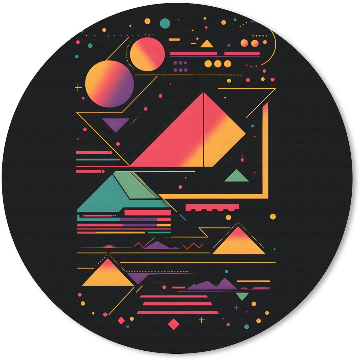 Muismat rond 20x20 cm - Mousepad Piramides - Cirkels - Neonkleuren - Geometrisch - Ronde muismatten