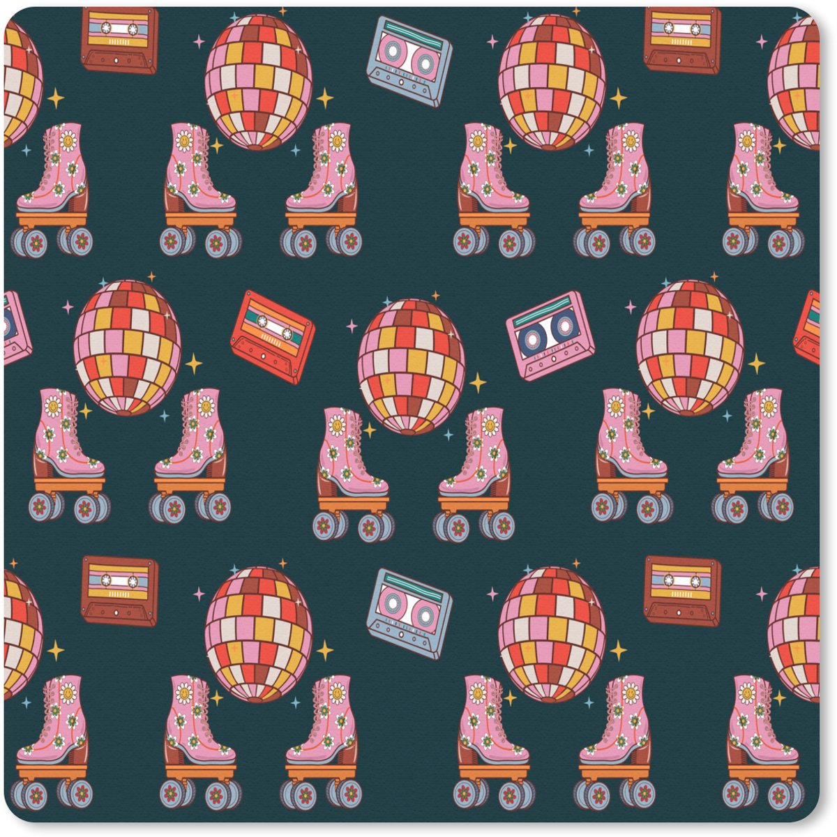 Muismat 30x30 cm - Mousepad Rolschaatsen - Patroon - Disco - Muismatten