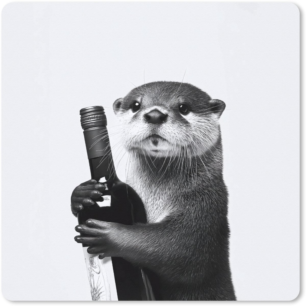 Muismat XXL 60x60 cm - Bureau onderlegger - Bureau mat Wijnfles - Otter - Zwart - Bureaumat - Gaming mousepad xl - Bureaulegger groot - Computer deskmat