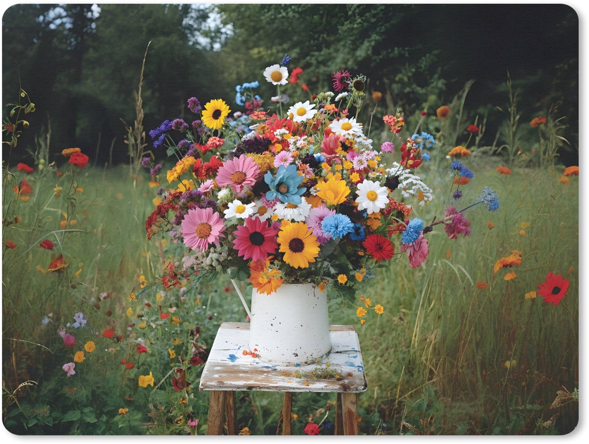 Muismat 23x19 cm - Mousepad Bloemen - Krukje - Gieter - Veld - Muismatten