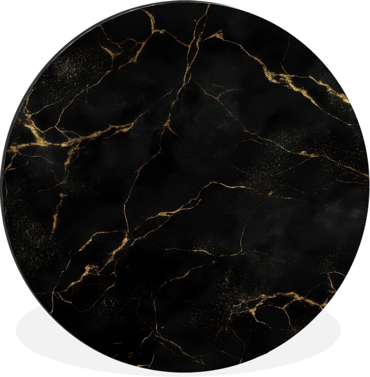 WallCircle Wandcirkel - Muurcirkel - Zwart marmer - Gouden aders - Klassiek - Aluminium - Dibond - 140x140 cm - Binnen en Buiten