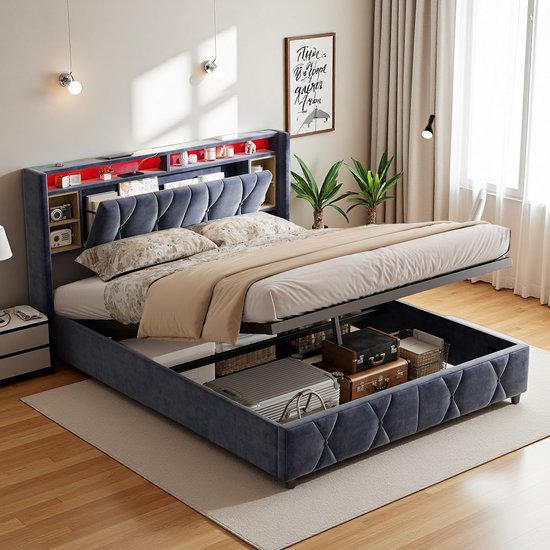REXO Jeugdbed, gestoffeerd bed, multifunctioneel bed met