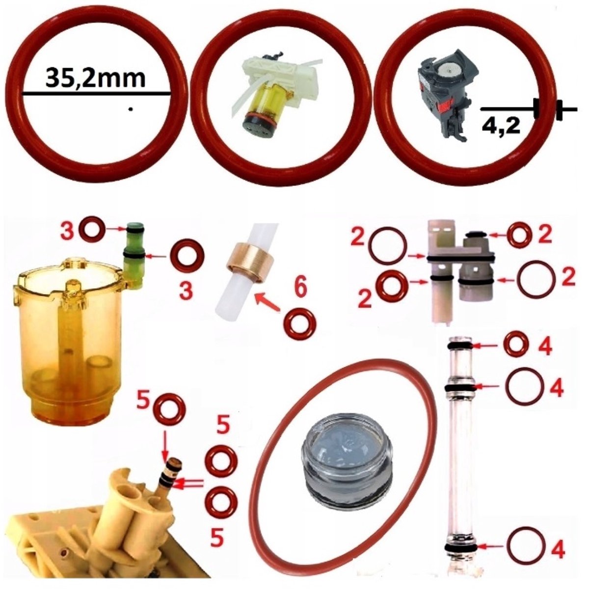 Pakkingen - reparatieset - oring - O-ring - voor DELONGHI Magnifica ecam etam - Vervangend product - Leveringsomvang 19 stuks afdichtingen 1 stuk smeermiddel 5 ml