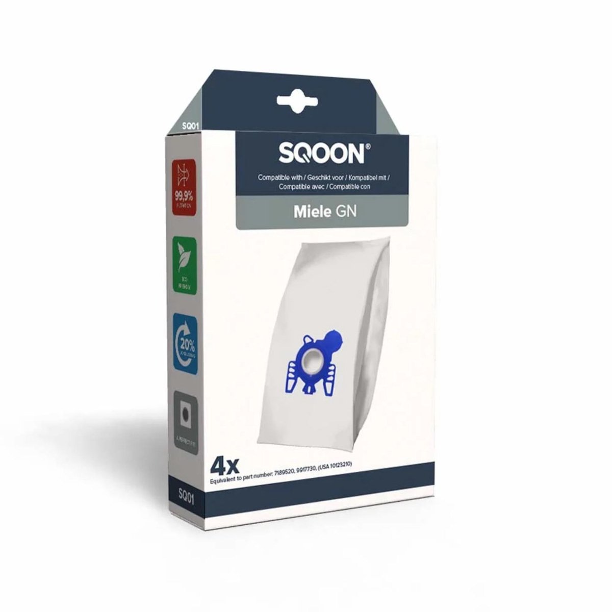 SQOON Stofzuigerzakken Geschikt voor Miele GN Series – Vervangt Model 9917730 – High Filtration voor Optimale Stofopname - (SQ01) - 4 Stuks