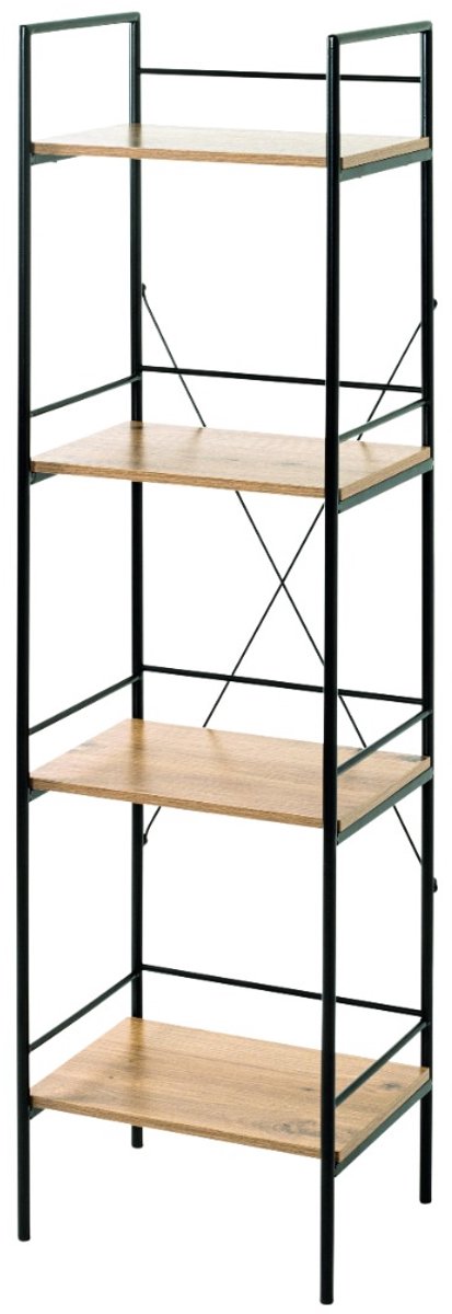 Kast – Zwart stalen frame – 4 MDF-planken in eikenlook – 34x27x130 cm – Licht eiken en zwart – Modern industrieel design