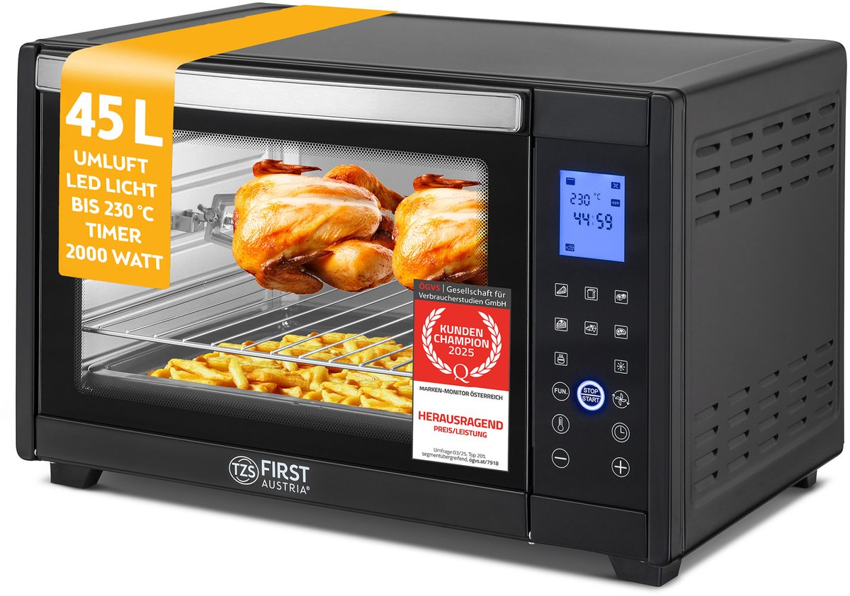 TZS First Austria 5046-2 Digitale Oven - Heteluchtoven - 45L - Zwart
