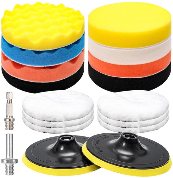 10 stuks 3 inch auto polijstpads voor boor, wol polijsten waxen polijstpads, buffer polijstset, voor auto detailing, schuren, waxen, afdichtingsglazuur, met booradapter