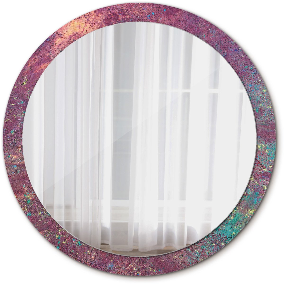Tulup Spiegel - Spiegel op gehard Glas - Ronde Spiegel - Kleurenfestival - Diameter: 100 cm - Decoratieve spiegel - Wanddecoratie Spiegel - Paarse - Woonkamerspiegel - Inloopkastspiegel - Spiegel voor kantoor of studio - Scheerspiegel - Hangspiegel