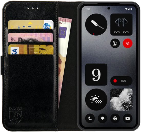 Element Rosso adapté à rien CMF Phone 2 Pro | Étui portefeuille | Étui portefeuille | 3 passes | Fermeture magnétique | Fonction de support | Noir