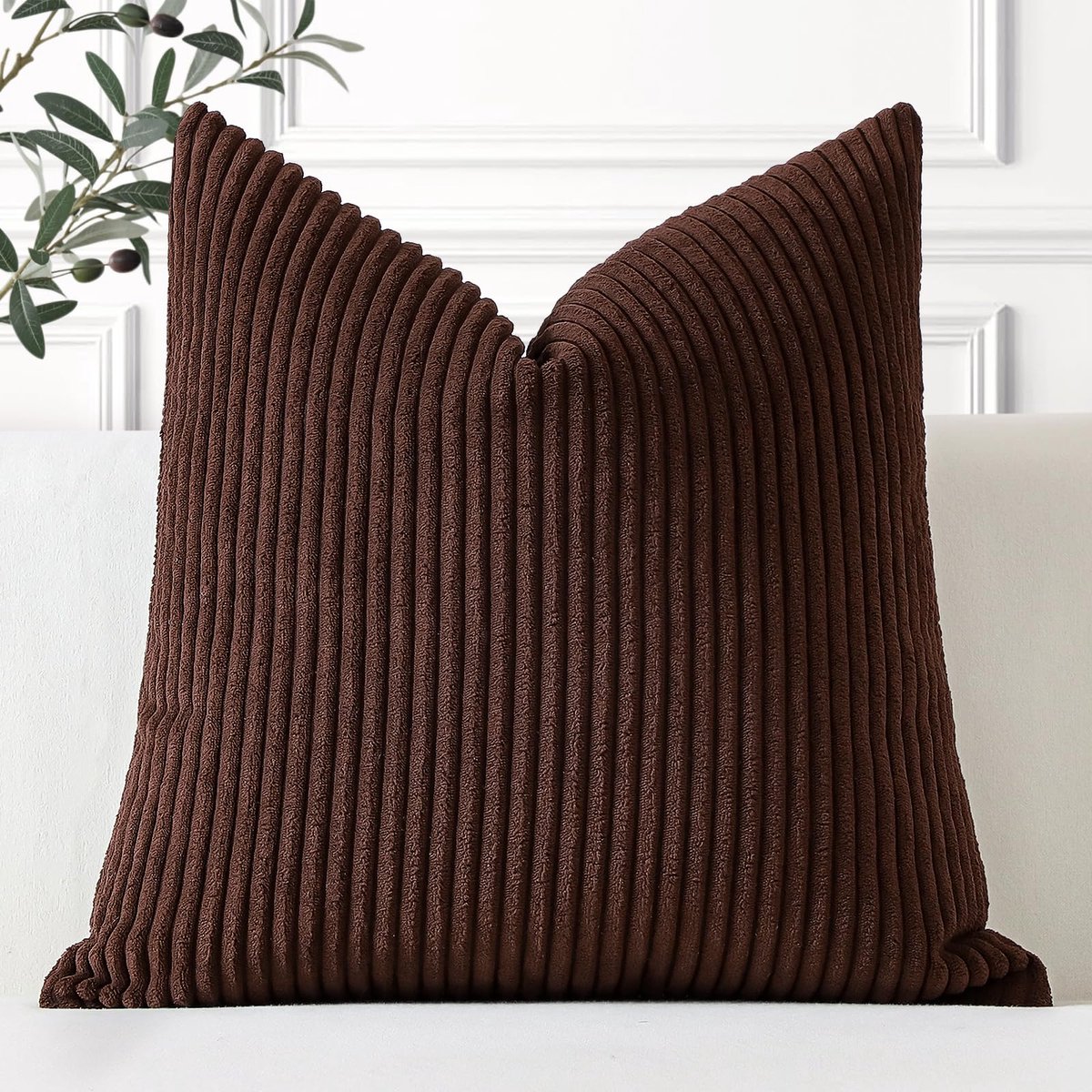 Ibenzoa Kussensloop van Zacht Ribfluweel voor Sierkussens in Woonkamer en Slaapkamer, Bruin, 40 x 40 cm