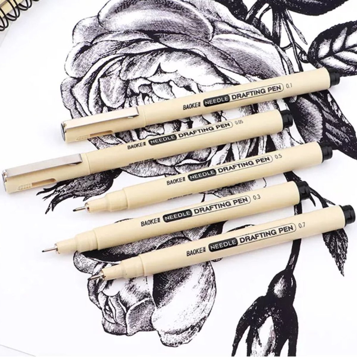 Ainy - Micro Fineliners Vijf watervast - set van 5 zwart fineliner | fine liner kawaii manga / anime tekenen op schetsboek | bullet journal | handlettering | Pigment liner penselen | calligraphy pennen — afbeelding 9