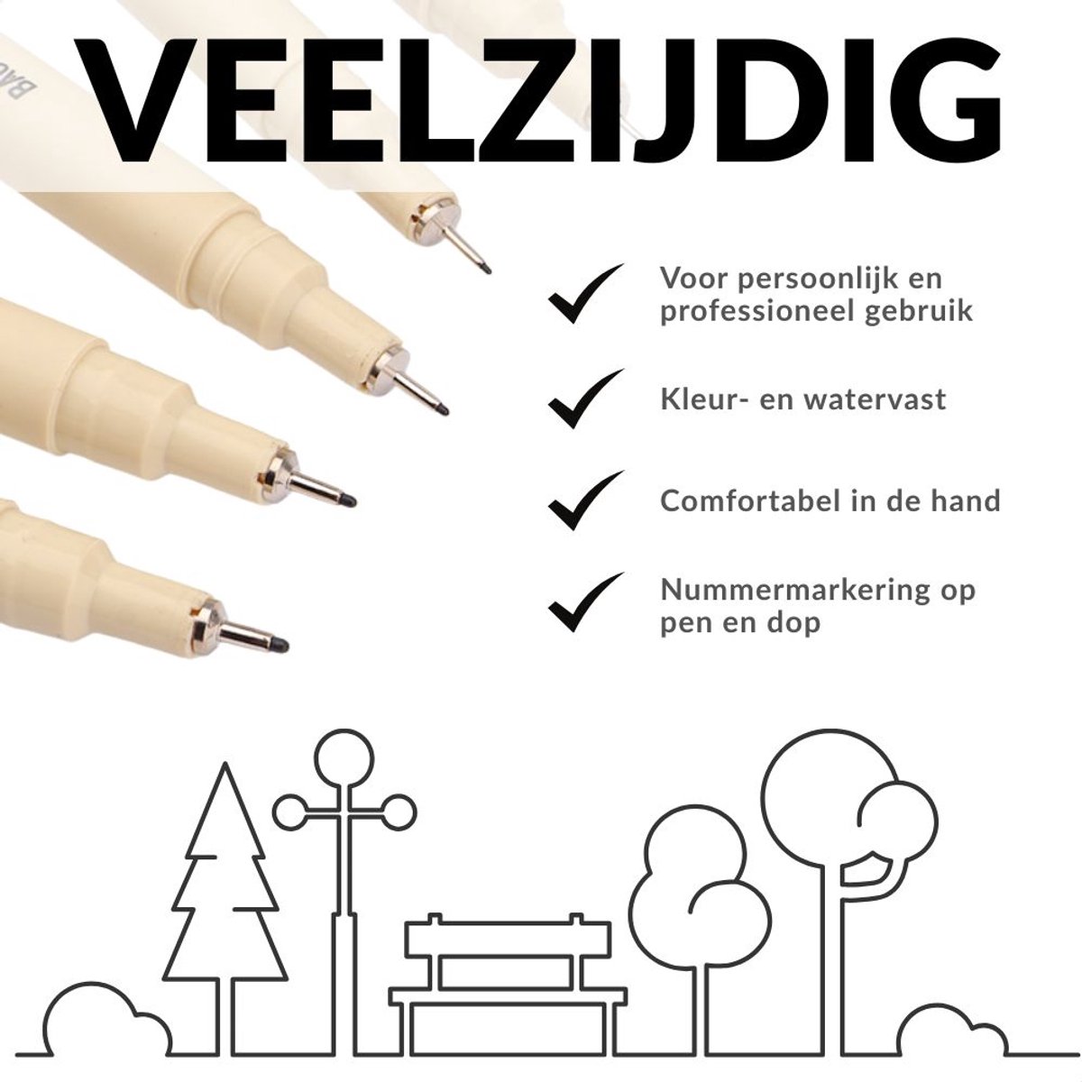 Ainy - Micro Fineliners Vijf watervast - set van 5 zwart fineliner | fine liner kawaii manga / anime tekenen op schetsboek | bullet journal | handlettering | Pigment liner penselen | calligraphy pennen — afbeelding 10