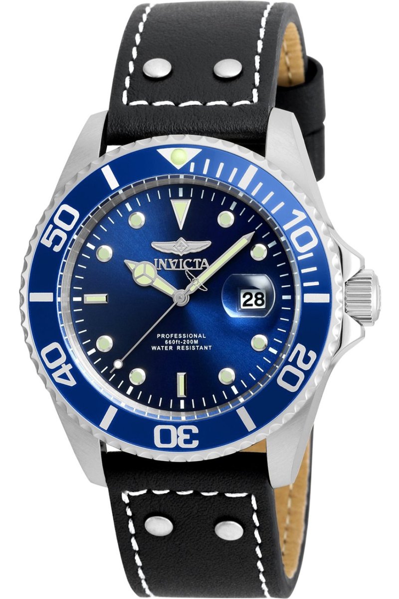 Invicta Pro Diver 22068 Heren Horloge - Waterdicht - Analoog - Quartz Uurwerk - Roestvrij Staal met blauwe Wijzerplaat - 43mm