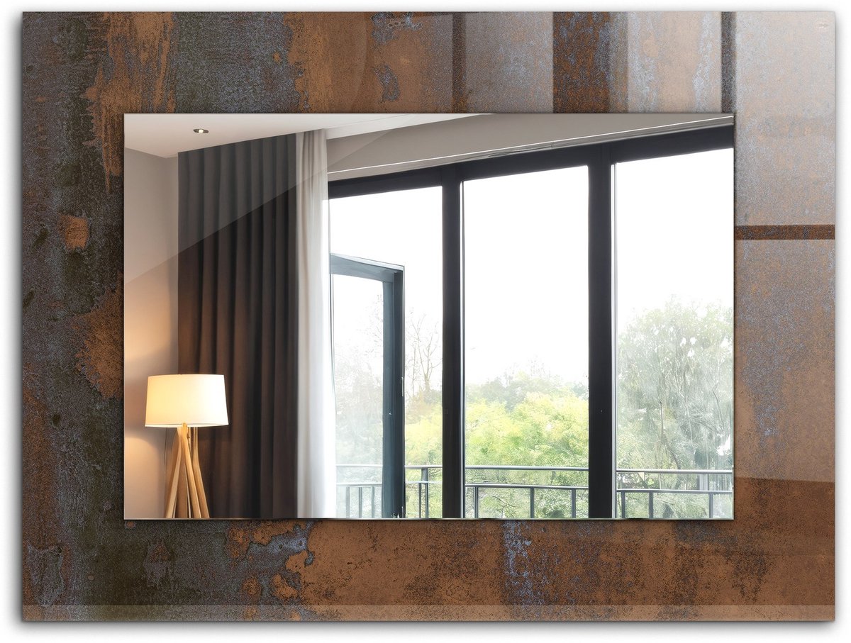 Tulup Spiegel - Spiegel op gehard Glas - Vierkante Spiegel - Trendy roestmetaal - 80 x 60 cm - Spiegel met decoratieve opdruk - Spiegel - voor slaapkamer kleedkamer woonkamer - Scheerspiegel - Wanddecoratie Spiegel - Montageset